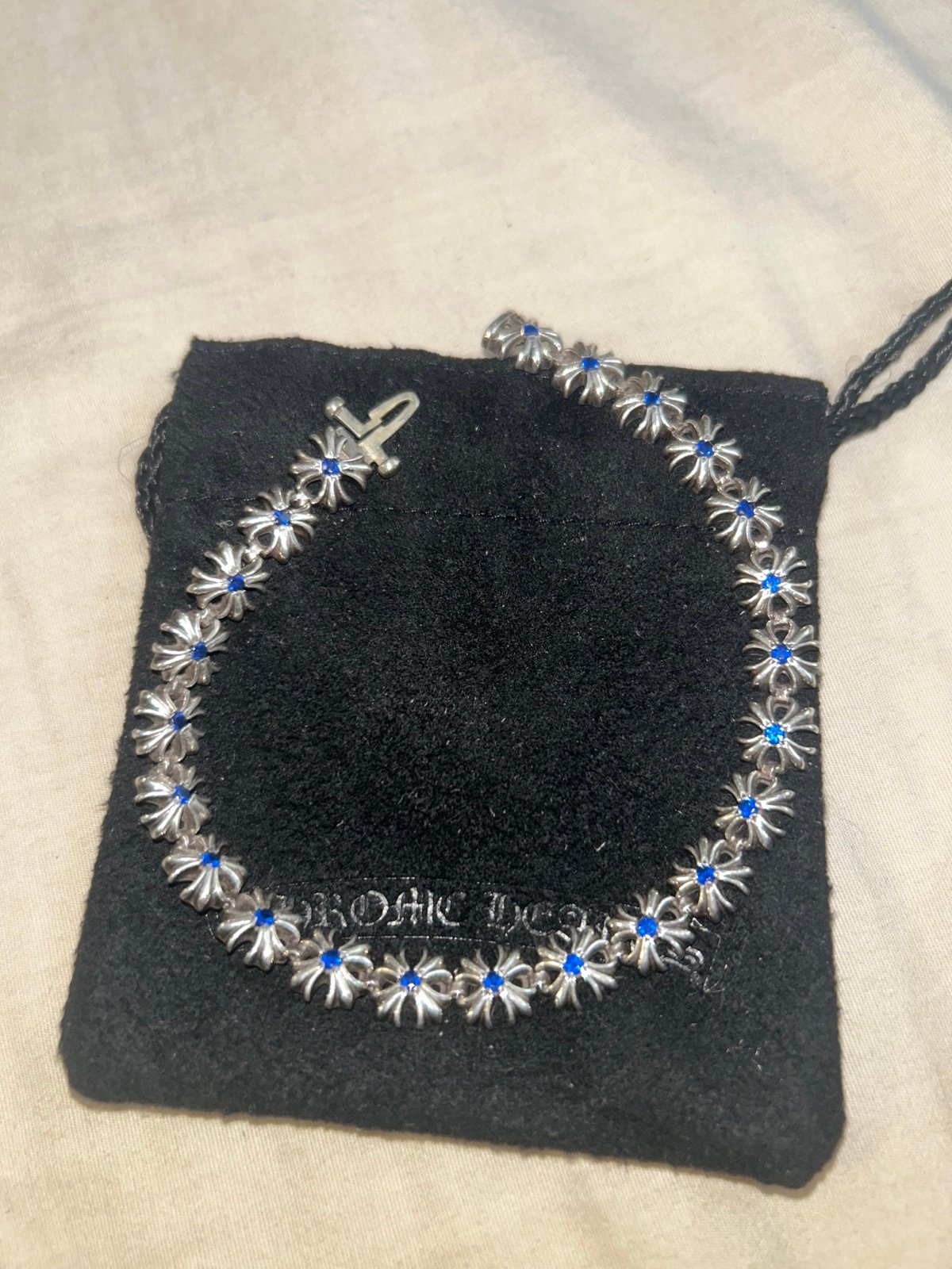 Chrome hearts sapphire tiny cross bracelet