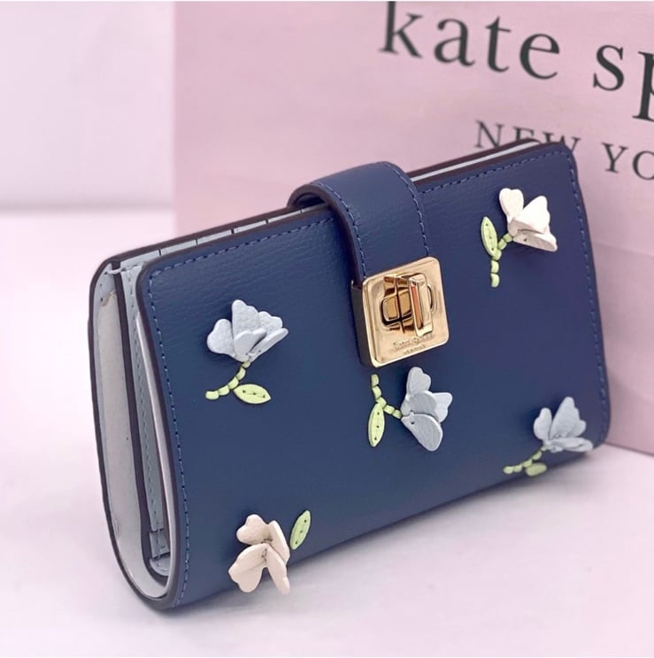 Kate Spade Phoebe Floral Applique Turnlock Medium Wallet