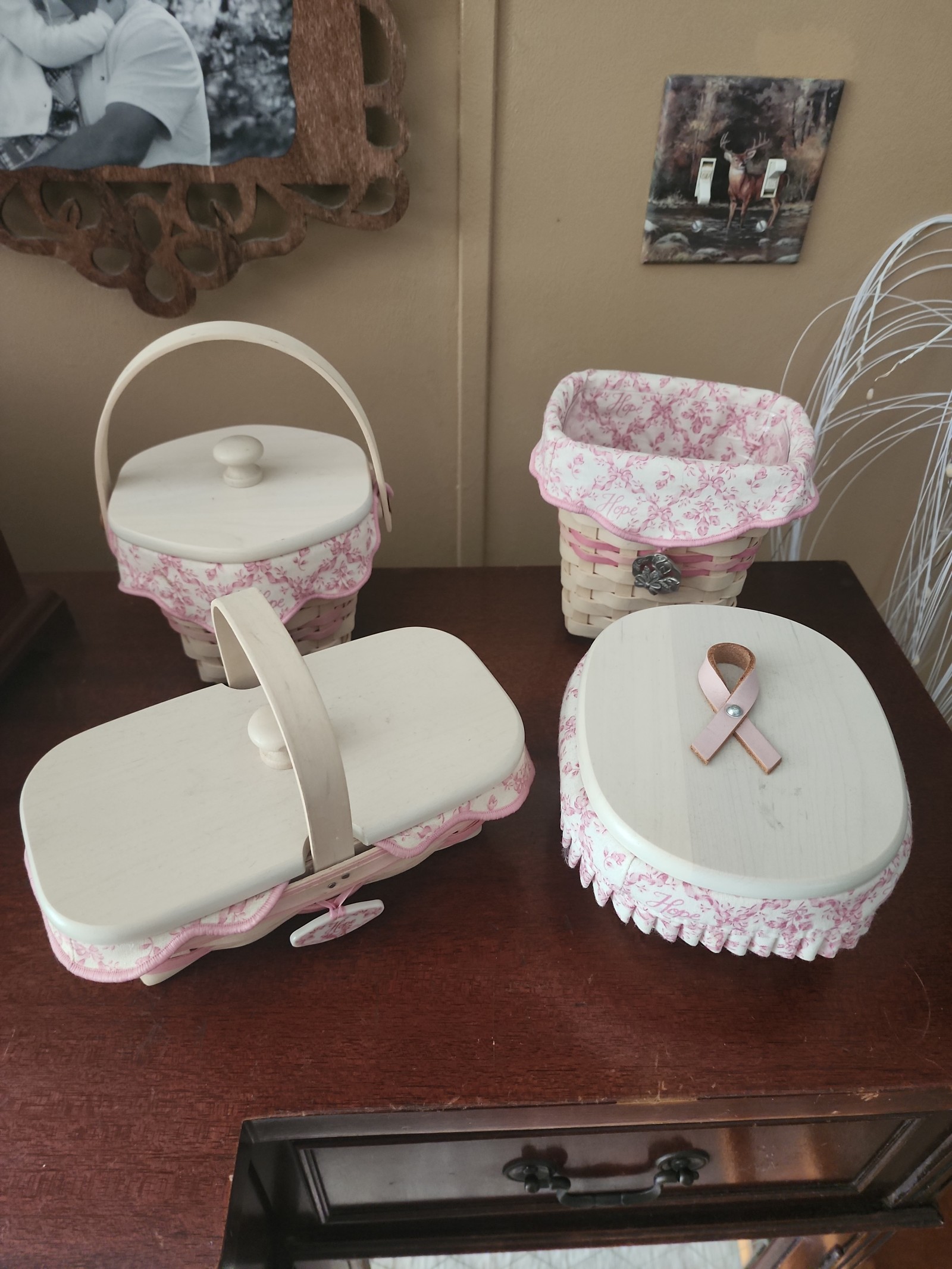 Breast Cancer Longaberger Basket Set