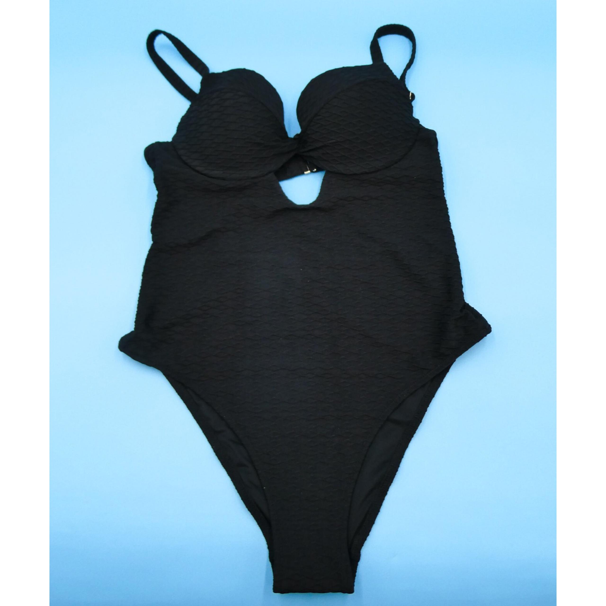 Victorias Secret Medium Black Ribbed Twisted Padded Cutout One Piece Swimsuit VS