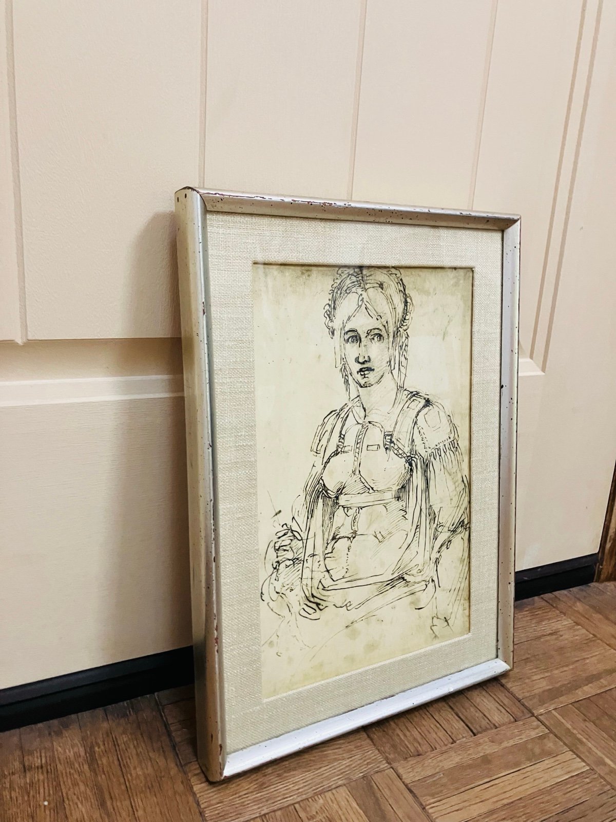 Vintage Framed Drawing of Woman - 12” x 17”