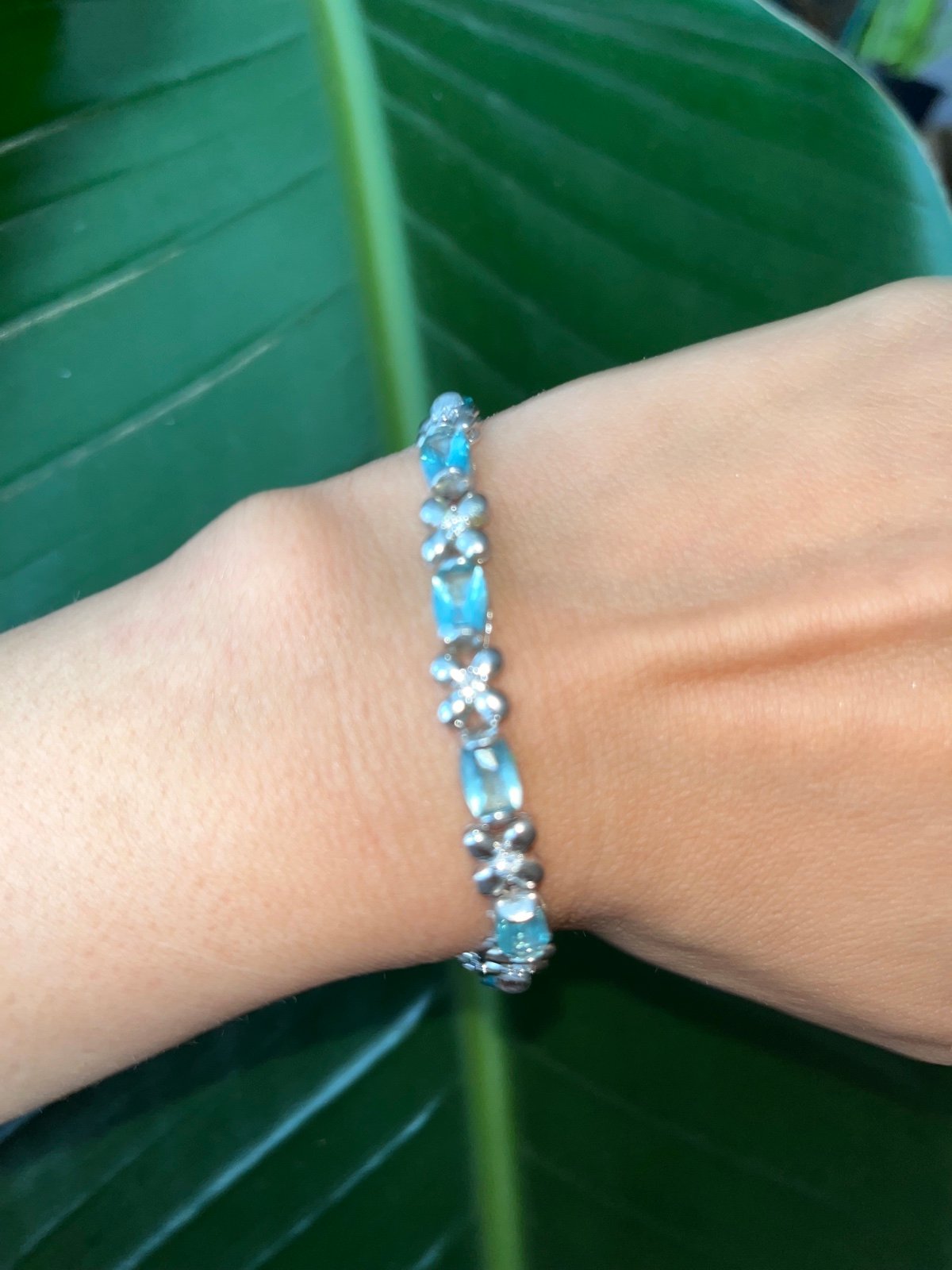 925 sterling silver natural blue topaz tennis bracelet