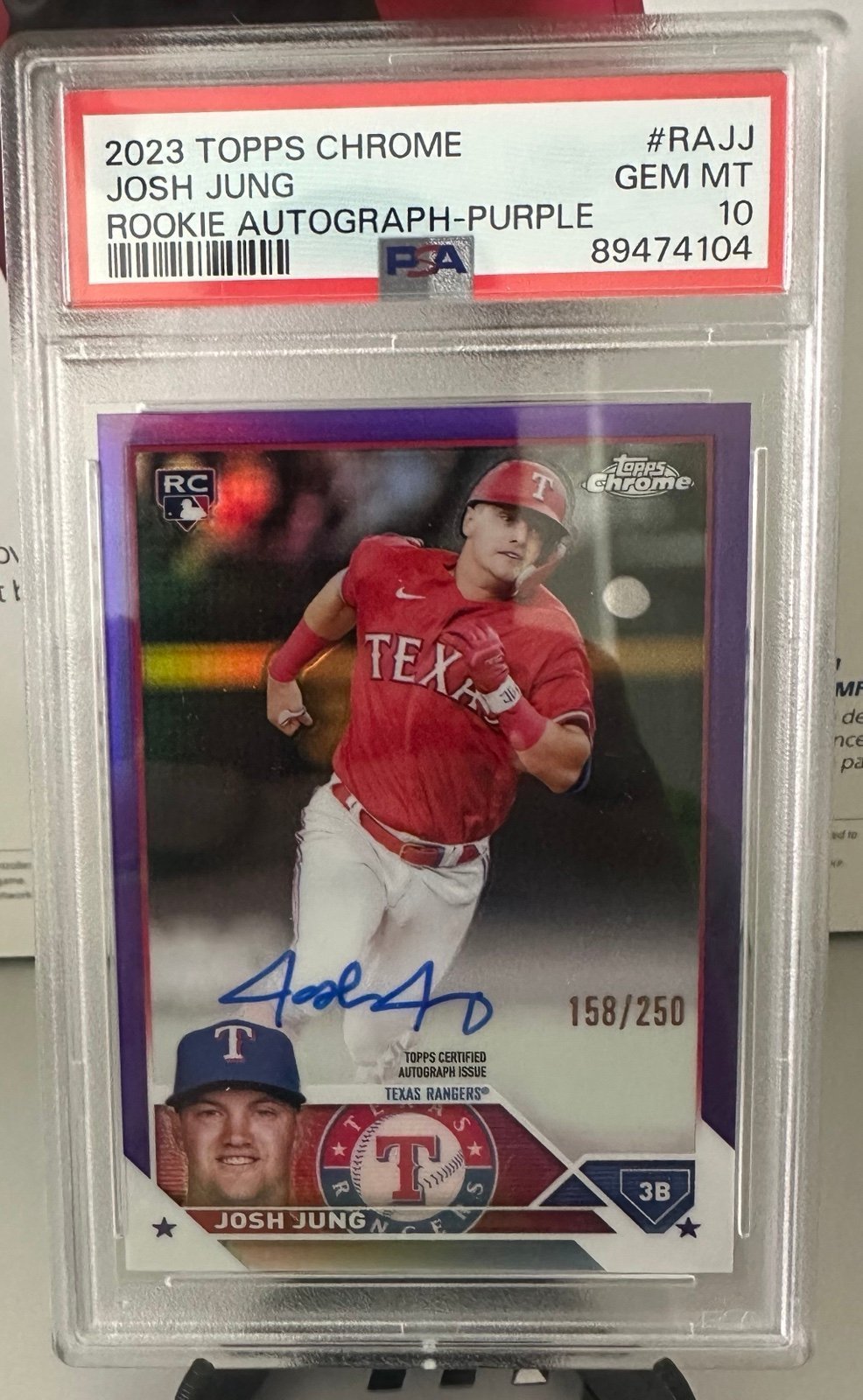 2023 Topps Josh Jung Auto Purple /250 PSA 10 Gem Mint #RAJJ RC Rookie