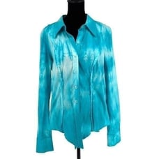 Love Junkie Women’s Tie Dye Button Down Shirt Studded Cross Teal Size Large