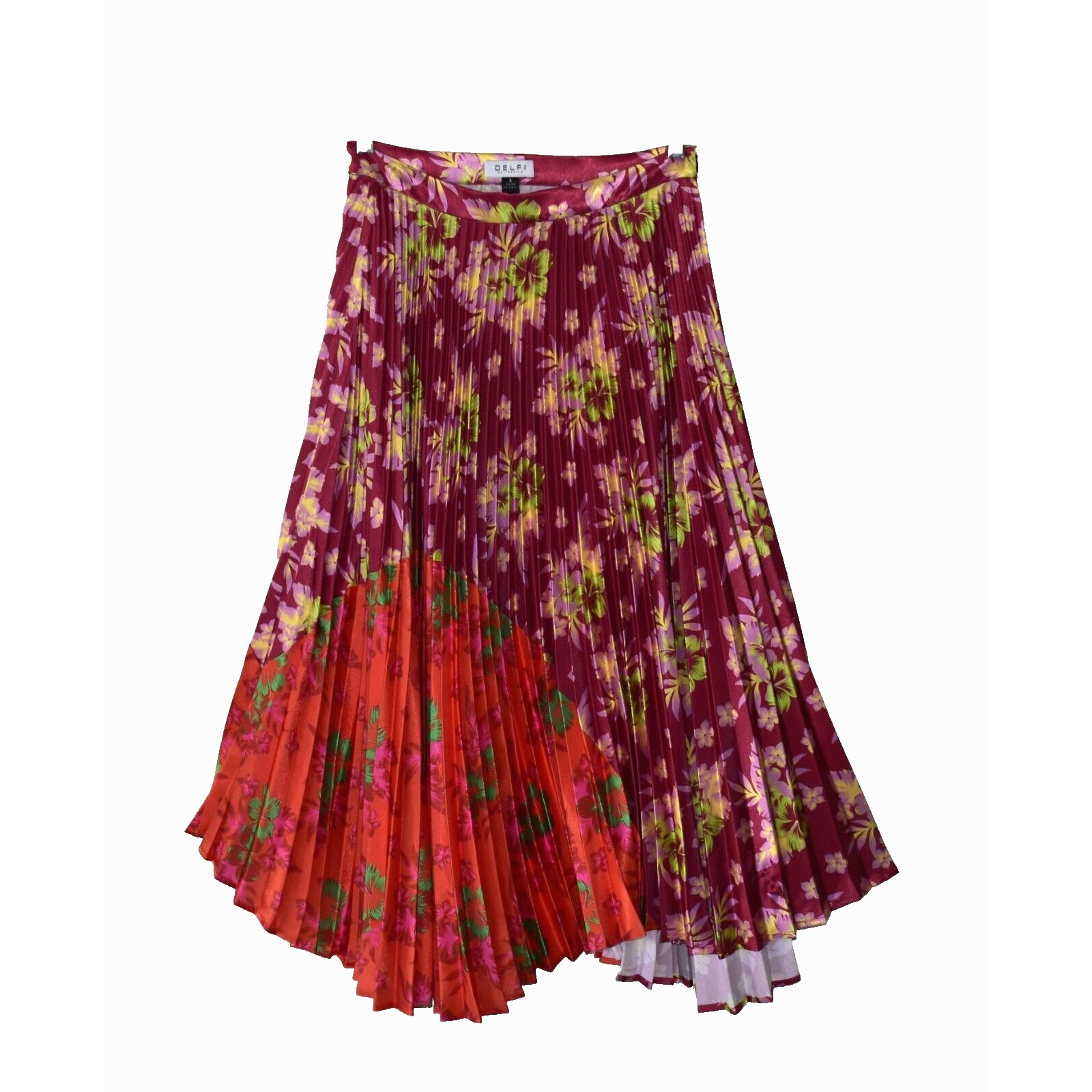 A5 Auth DELFI COLLECTIVE Floral Print Pleated Flare Midi Skirt Size S