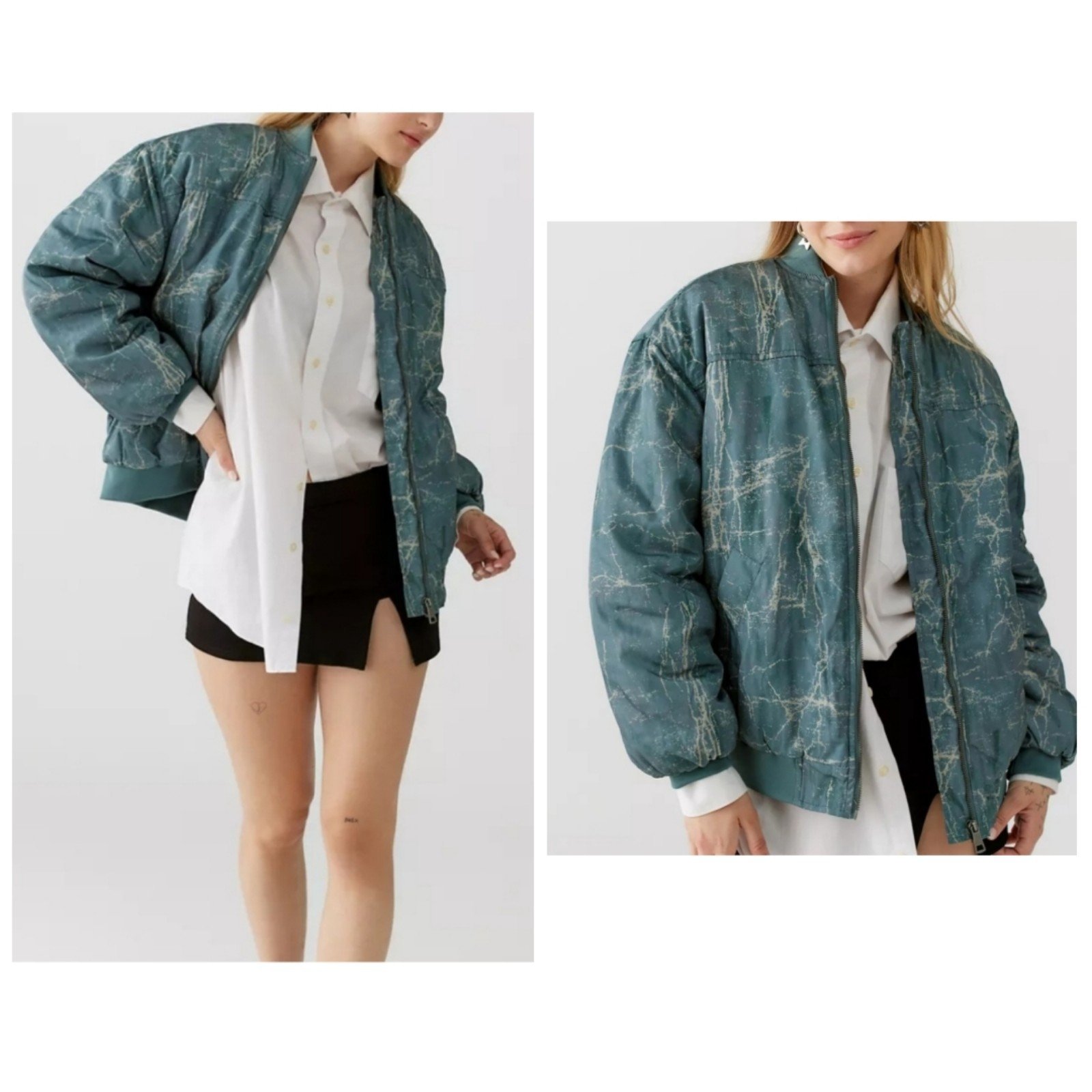 NWT Urban Outfitters BDG Marcy Marble Print Insulated Puffy Bomber Jacket XS