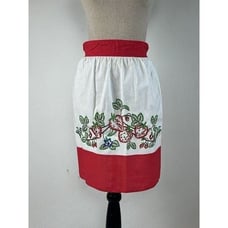 Vintage Handmade Strawberry Cottagecore Apron Kitchen Garden Embroidered OS