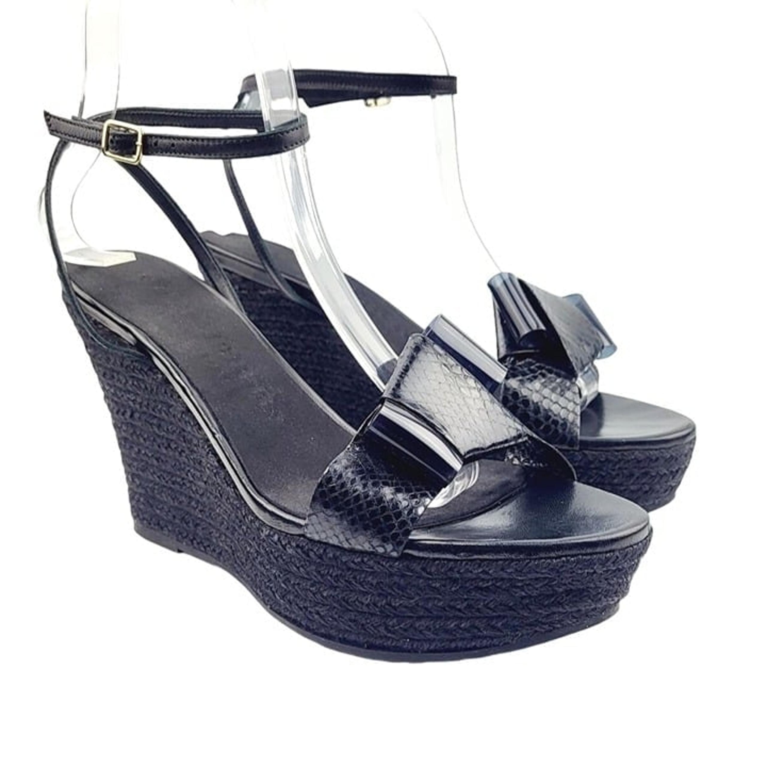 Burberry Womens Black Snakeskin Wedge Sandals - Size 39 / US 8