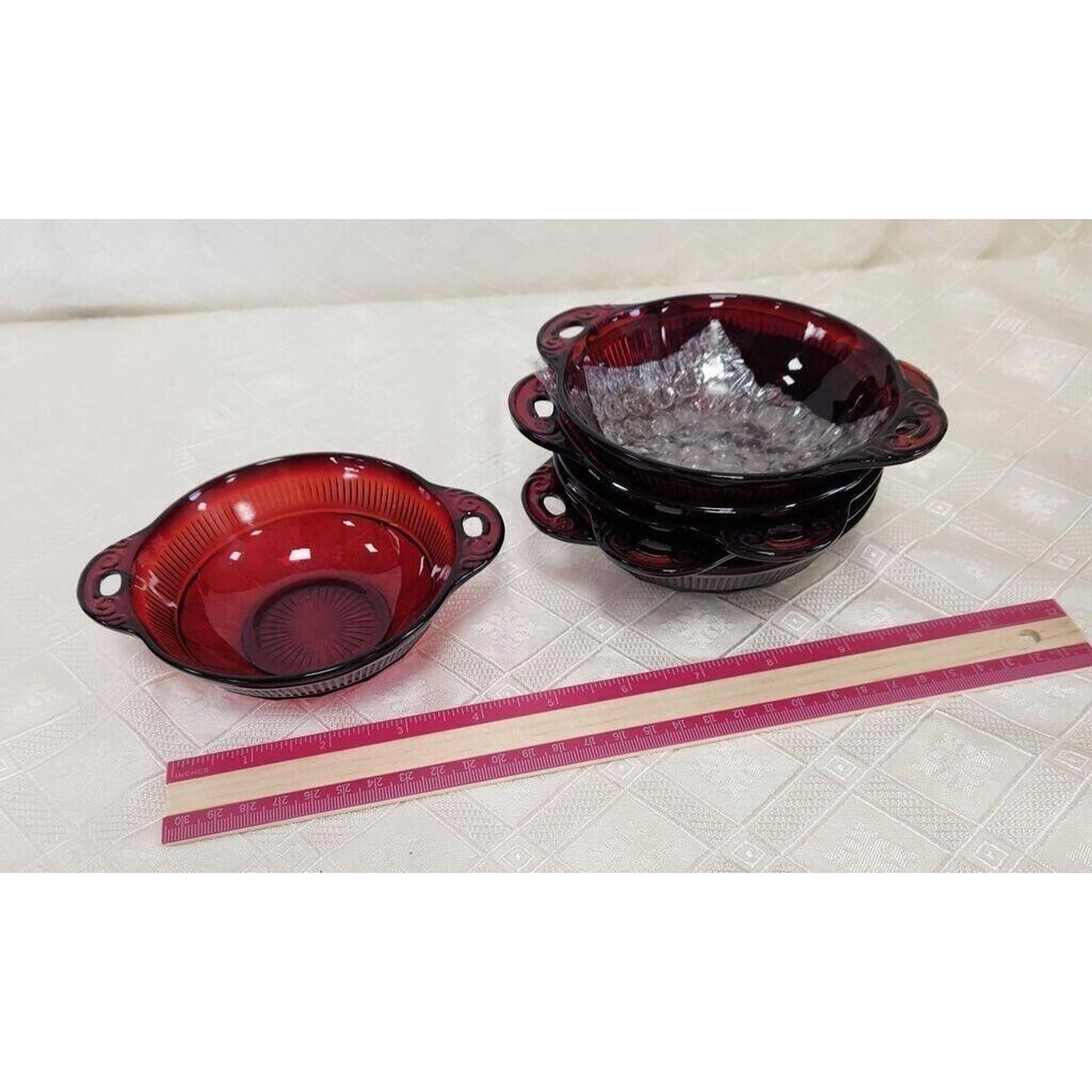 Vintage Ruby Red Glass Dessert Fruit Bowls Snack Dishes Set 6 Anchor Hocking