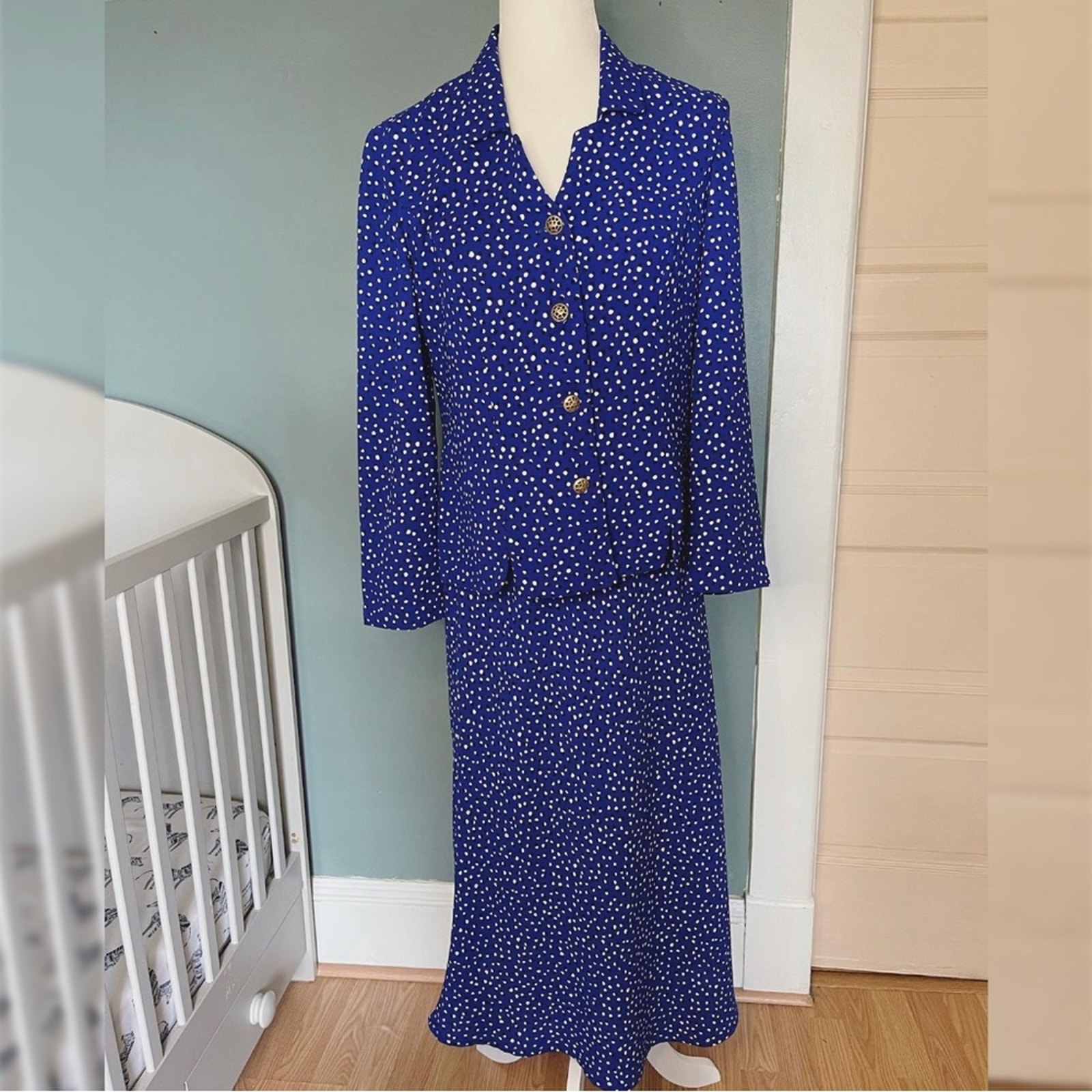 Vintage 90s blue skirt suit
