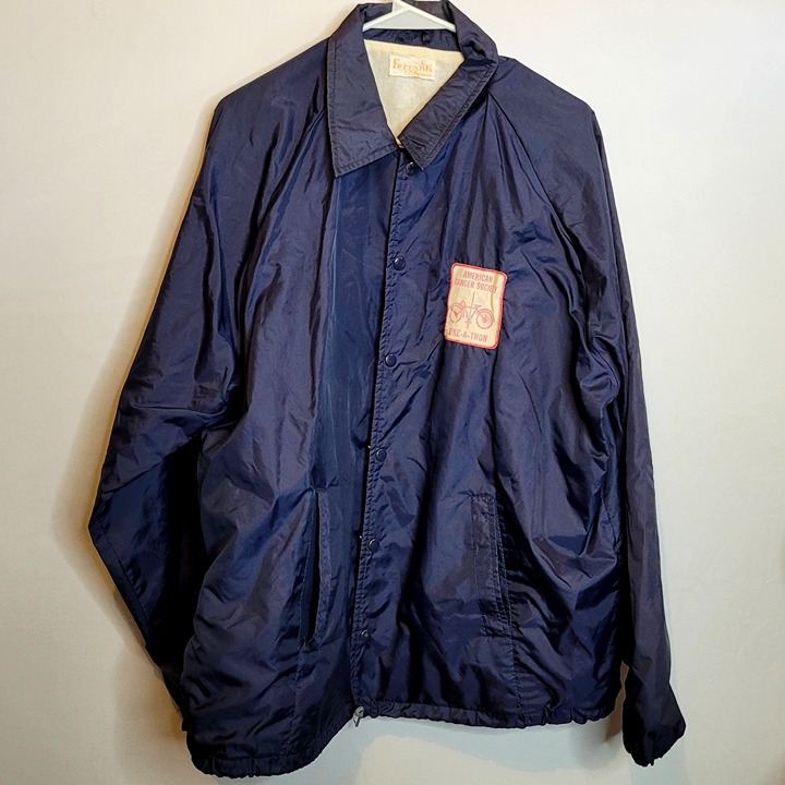 American Cancer Society Bike A Thon Windbreaker Navy Blue Snap Closure Size Lrg