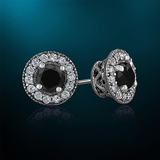 Natalia Drake 2 Cttw Black Diamond Halo Stud Earrings Rhodium Plated Silver