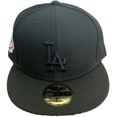 Los Angeles Dodgers Hat 7-5/8 New Era 59FIFTY Fitted Cap Black On Black MLB NEW