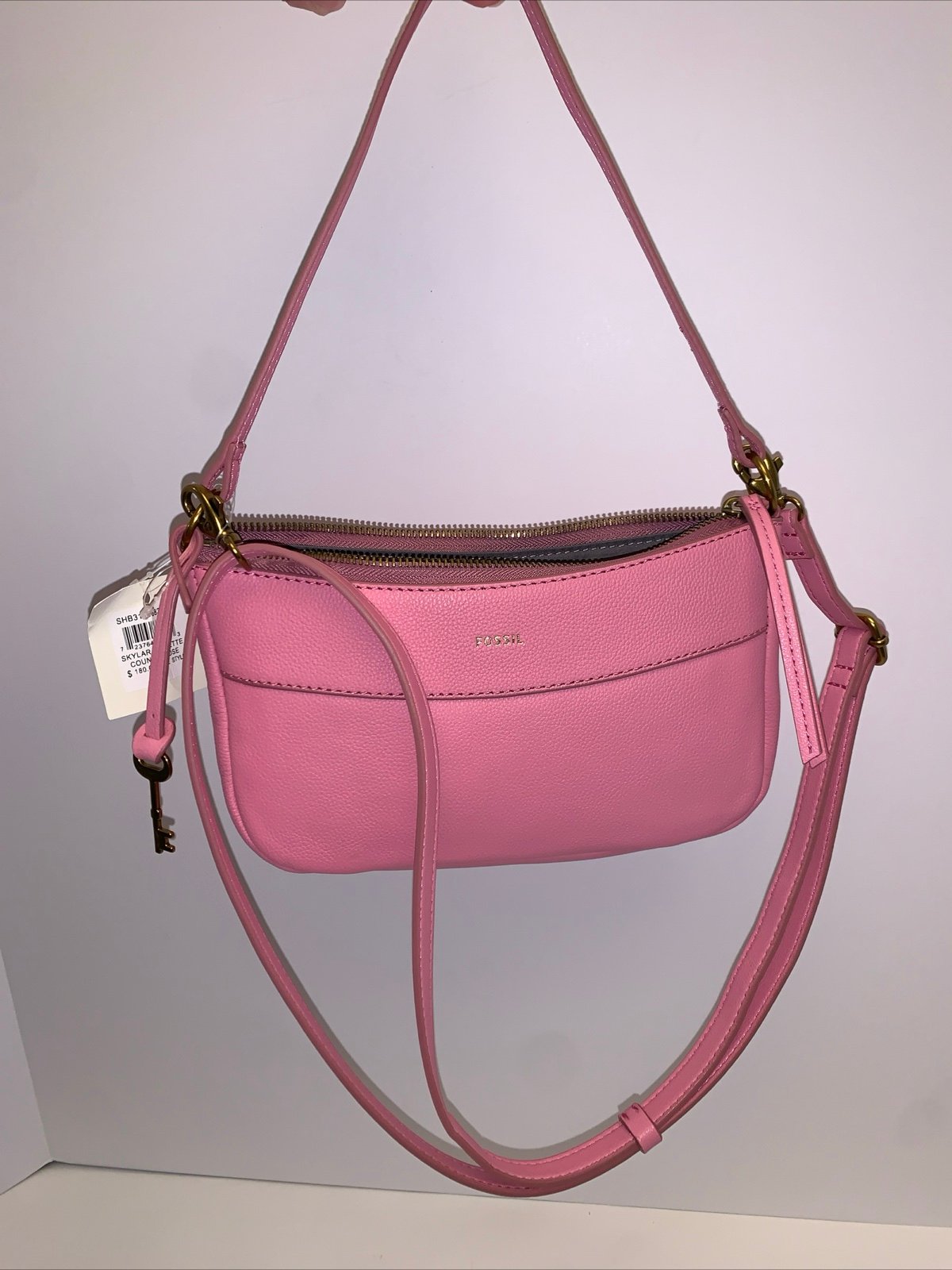 Fossil Skylar Small Crossbody Purse Shoulder Bag PINK Pebbled Leather Brass NWT!