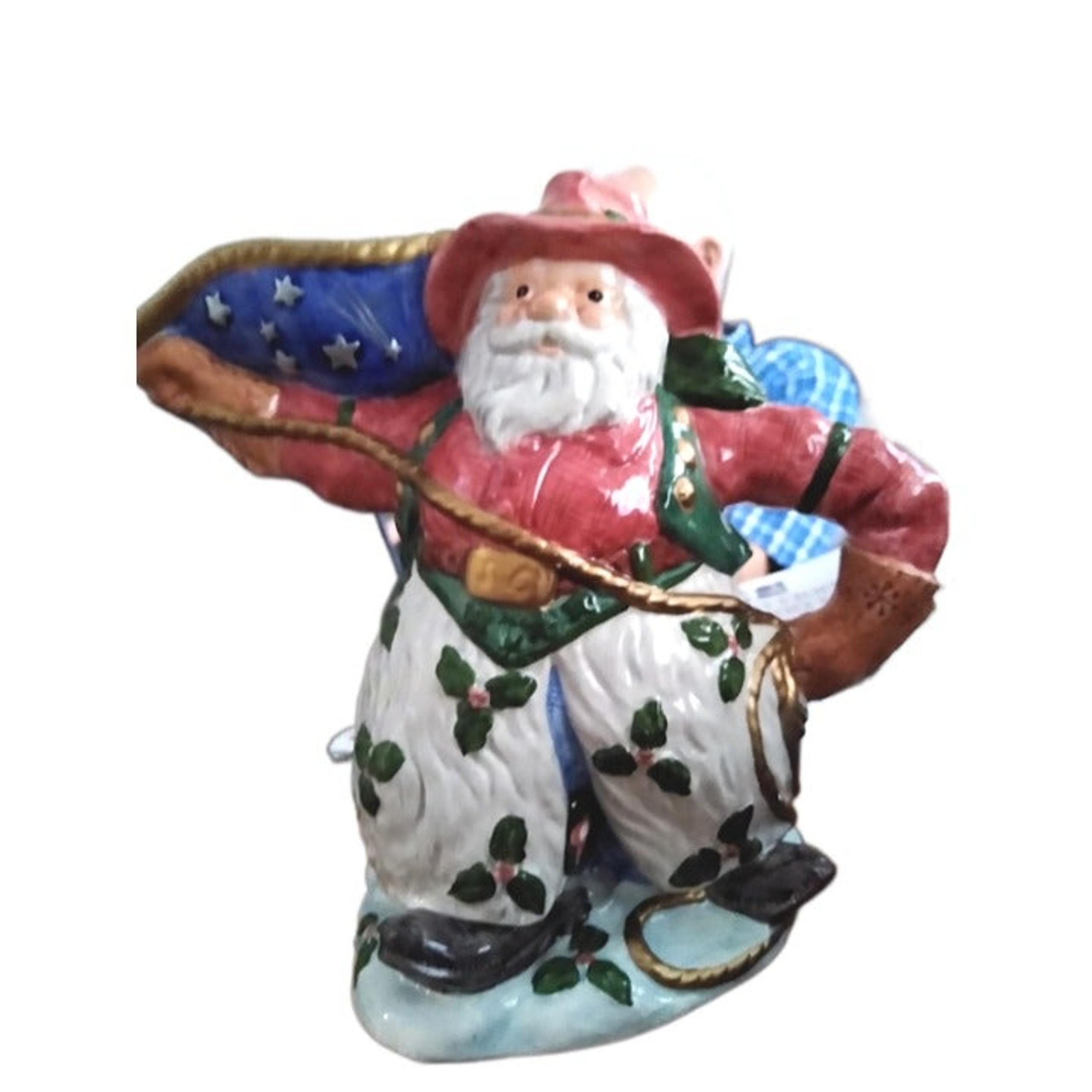Fitz Floyd Christmas Omnibus Teapot Pitcher Santa Farmer 1995 RARE