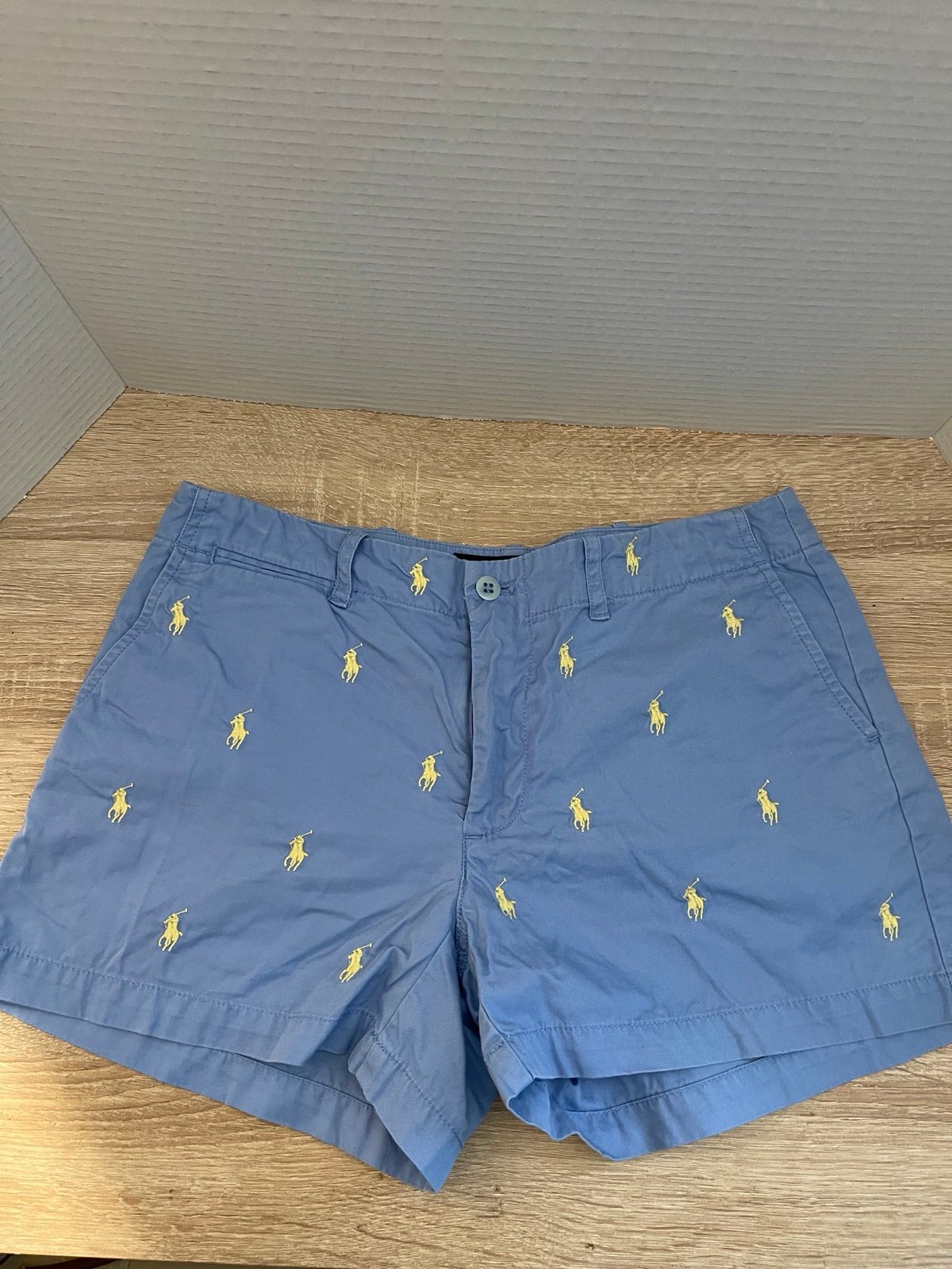 Polo Ralph Lauren Blue Yellow Pony Shorts 100% Cotton Small Size 4
