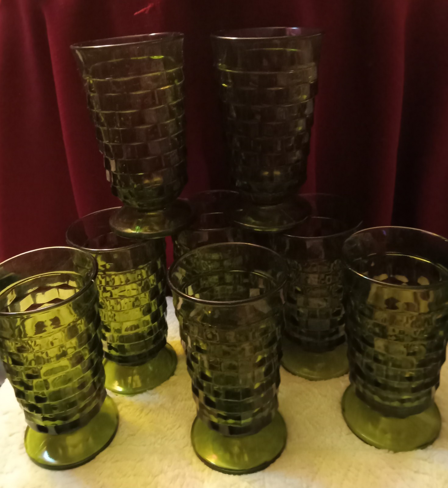Set of 8 (EIGHT) Vintage GREEN Indiana Whitehall Iced Tea Glasses