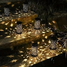 Led Star Moon Lamp, Outdoor Garden Flame Ground ，6pcs Hollow Solar Lawn Lamp
