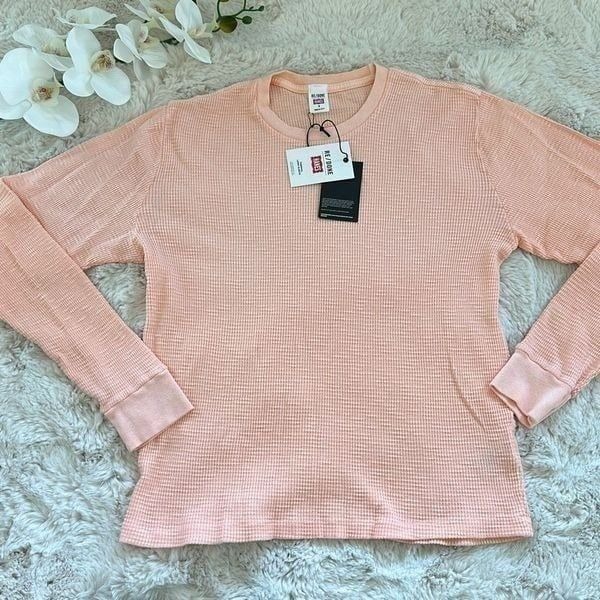 Re/Done Thermal Long Sleeve Top in Orange Size S