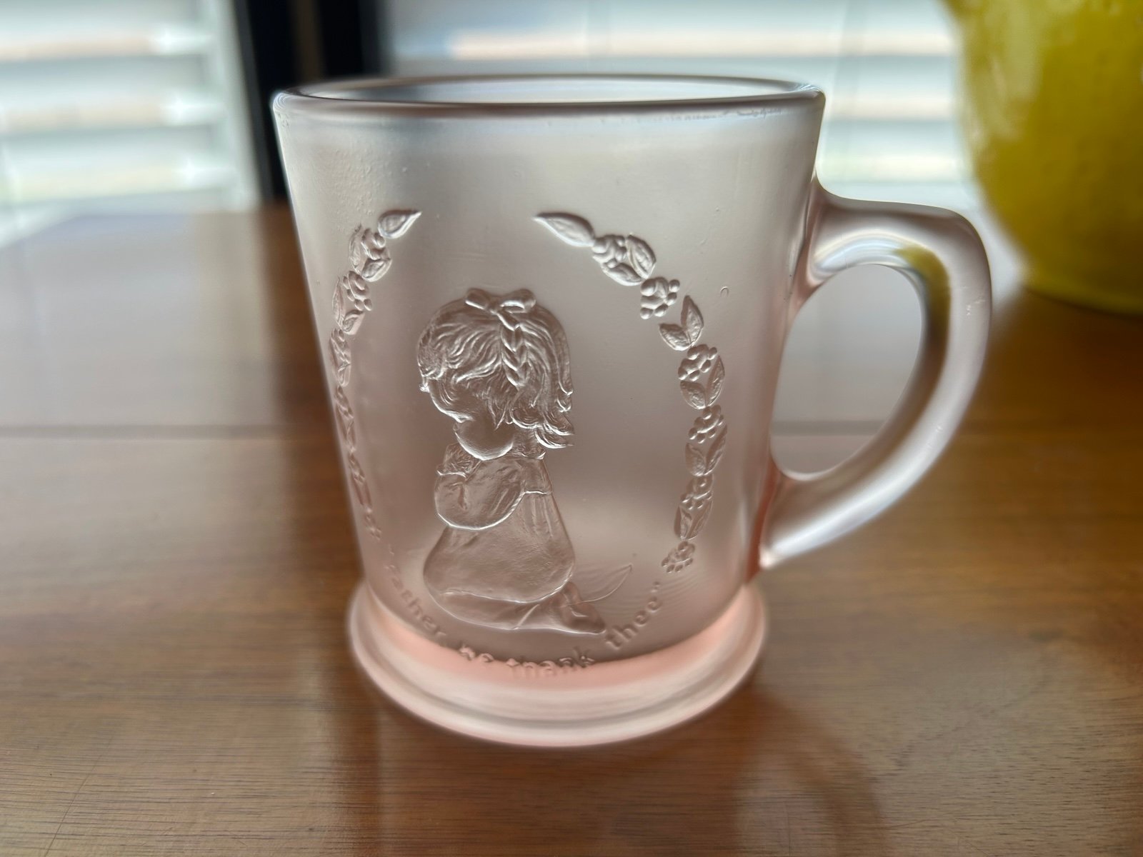 Fenton pink praying girl glass mug