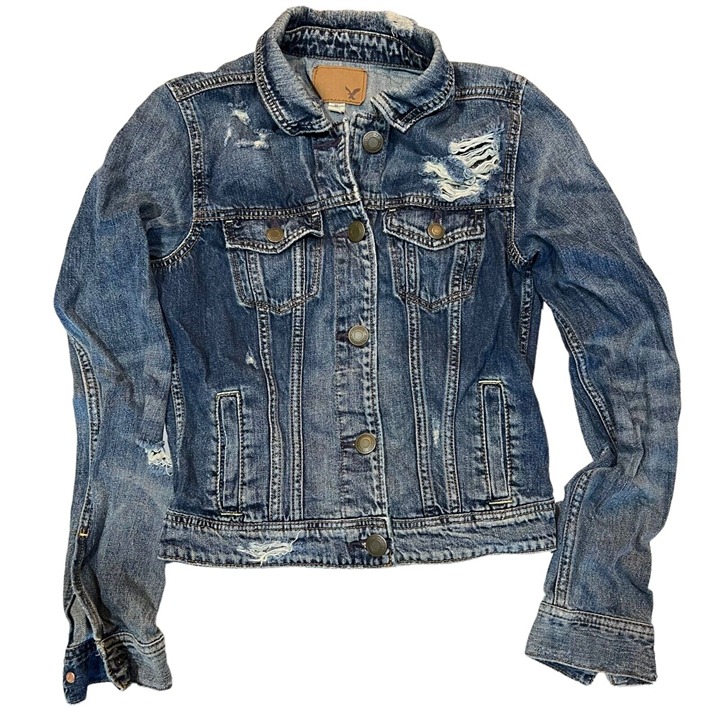 NWT AMERICAN EAGLE Misses Denim Jackets Sz XS Medium Wash Rips #236671