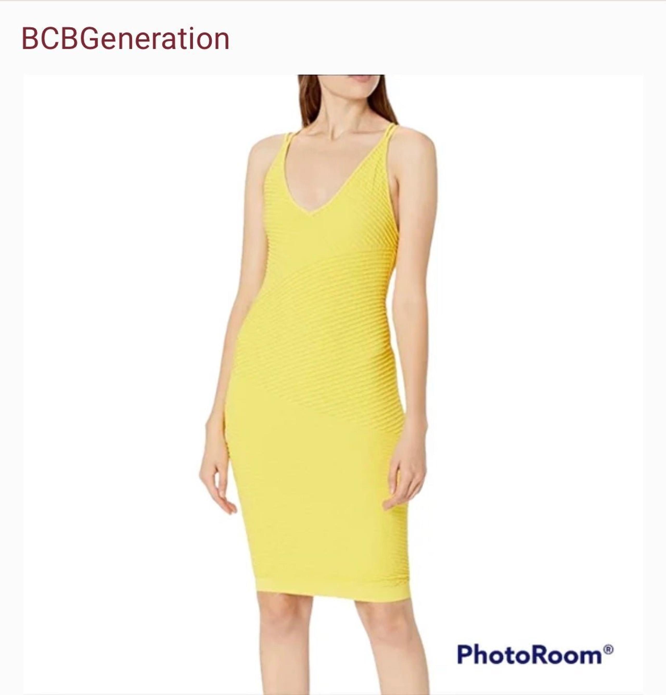 BCBGeneration Yellow Textured Open Back V-neck Strappy Bodycon Dress Size XS
