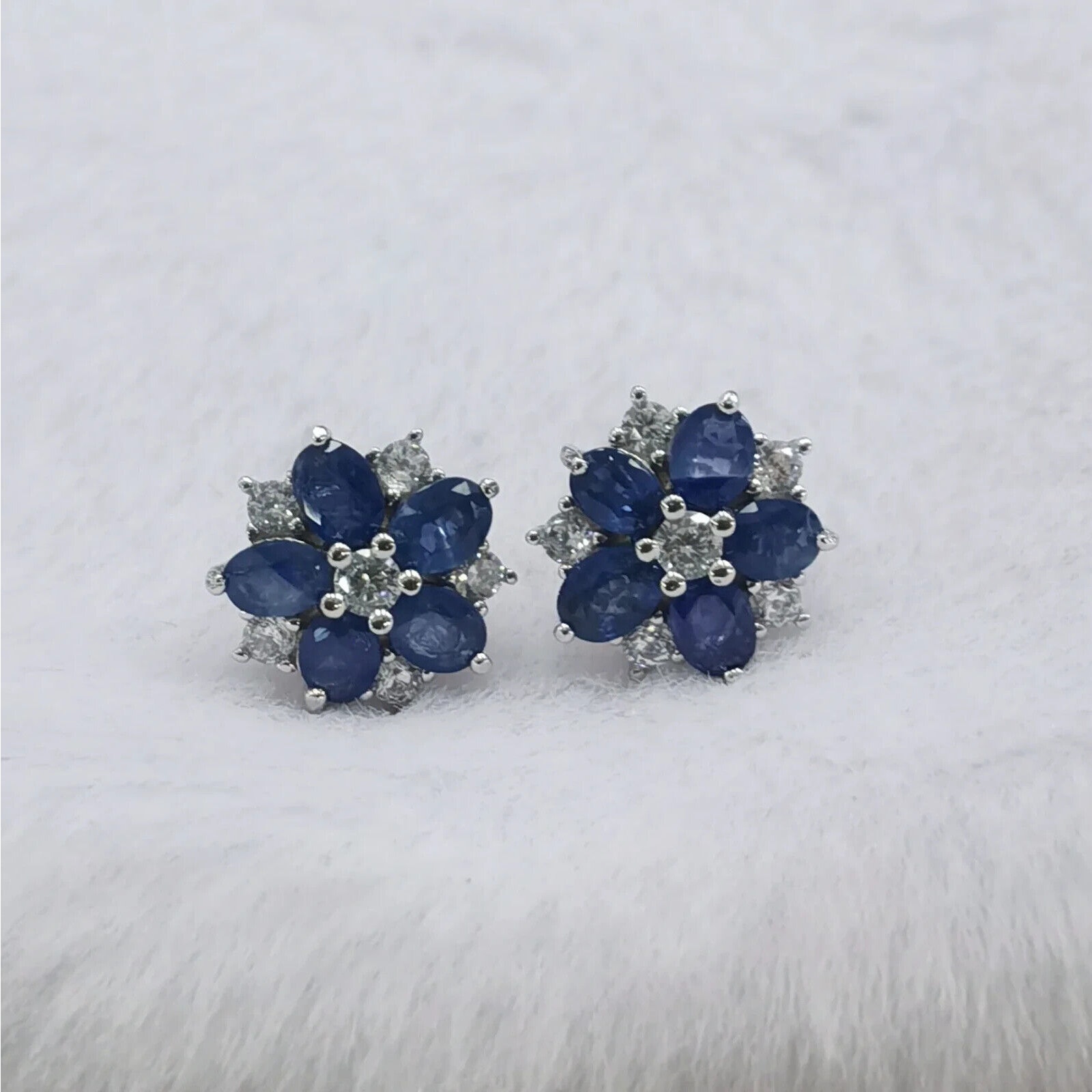 Natural Sapphire Cluster Stud Earrings, Women's Sapphire Flower Earrings