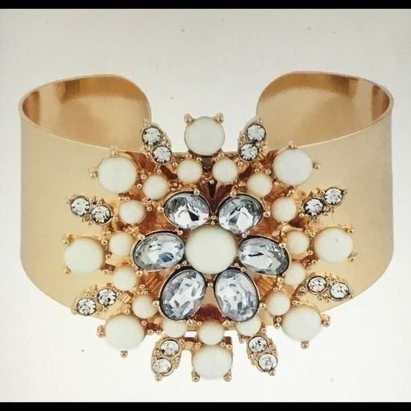 New~Susan Graver Gold Floral Cabochon Cuff Bracelet