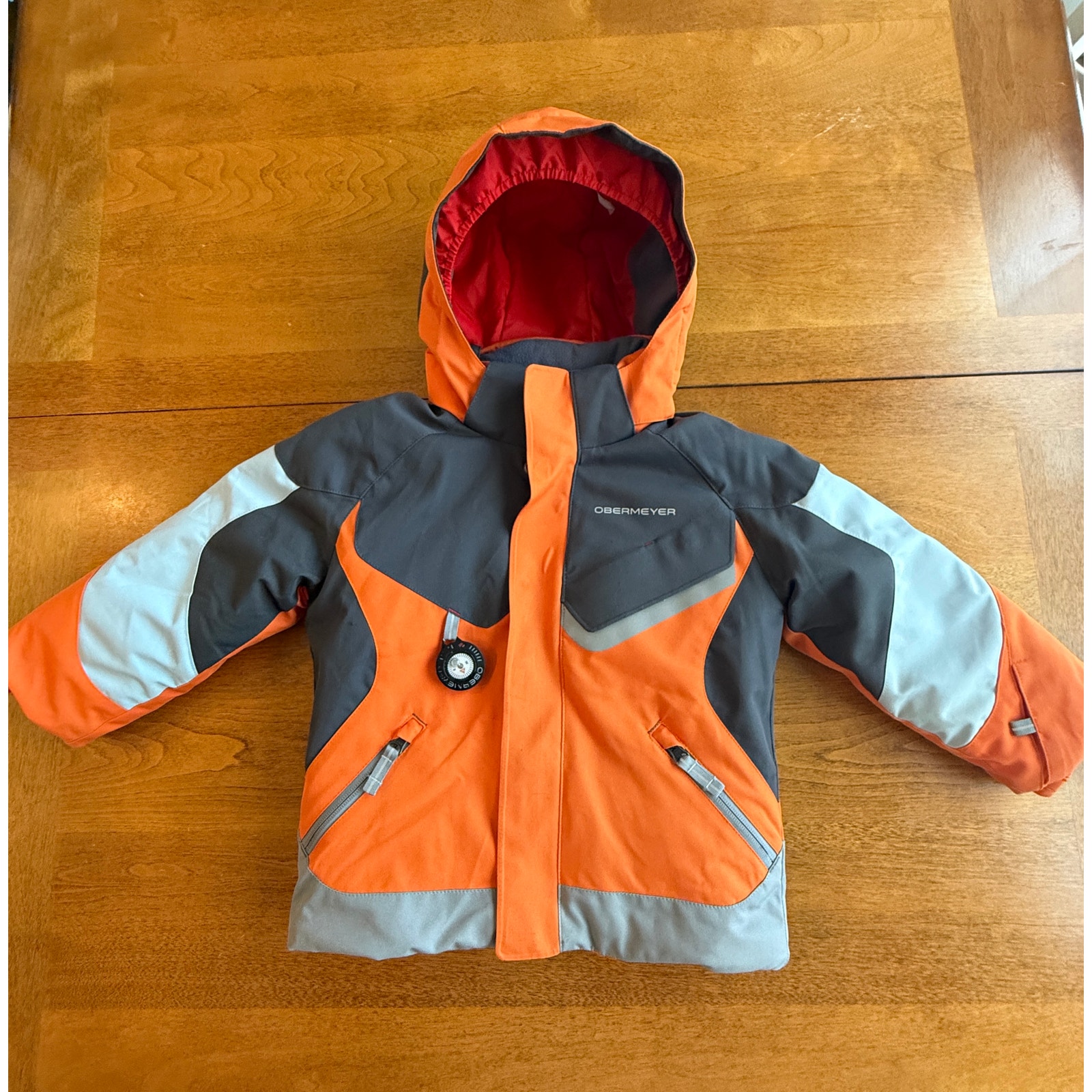 Boys Obermeyer ski coat - I Grow - Size 3 - orange - gray - blue - hooded