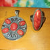 Red sponge coral silver ring and pendant set
