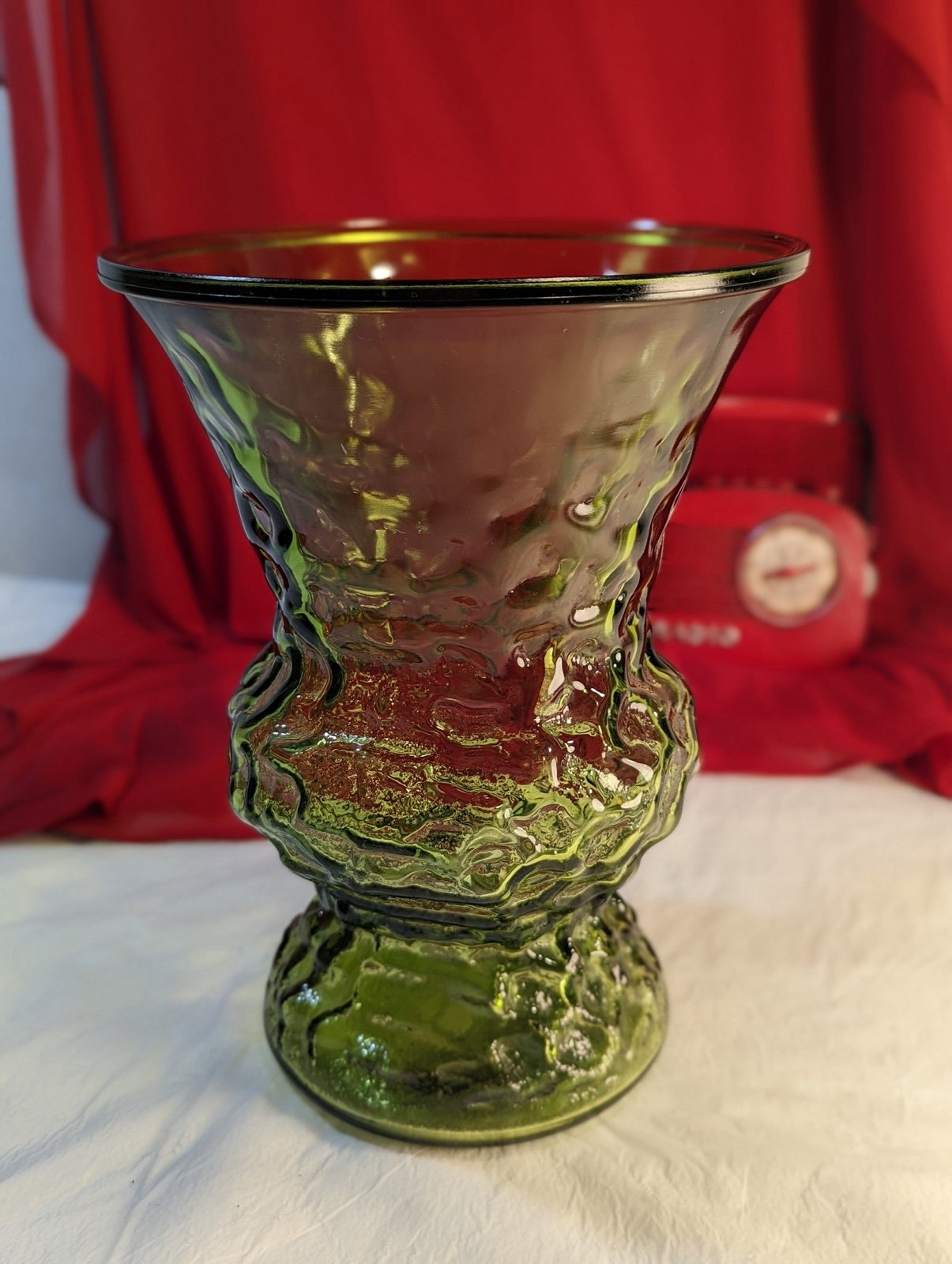 Vintage Glass Green E O Brody Flower Vase Deep Green