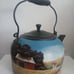 Folk Art Hand Painted Teapot Rustic Farm Scene