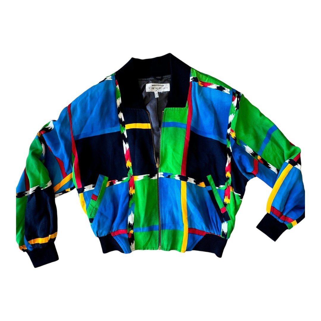 Apriori Vintage Bomber Jacket Color Block Patern Size M