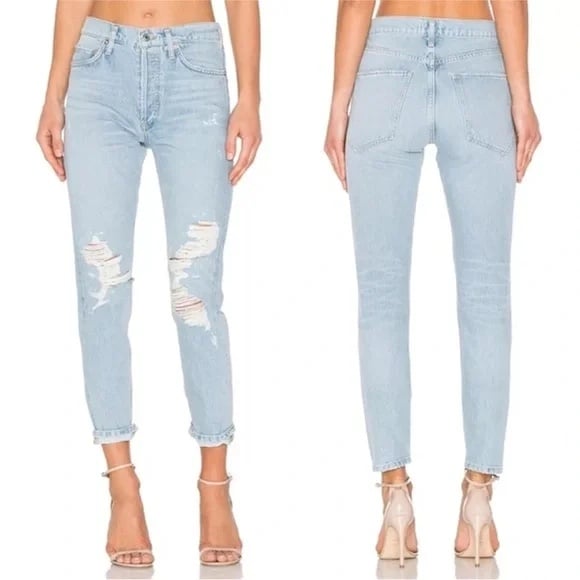 Women's Agolde Size 29 Jamie High Rise Ankle Distressed Denim Jeans Made in USA