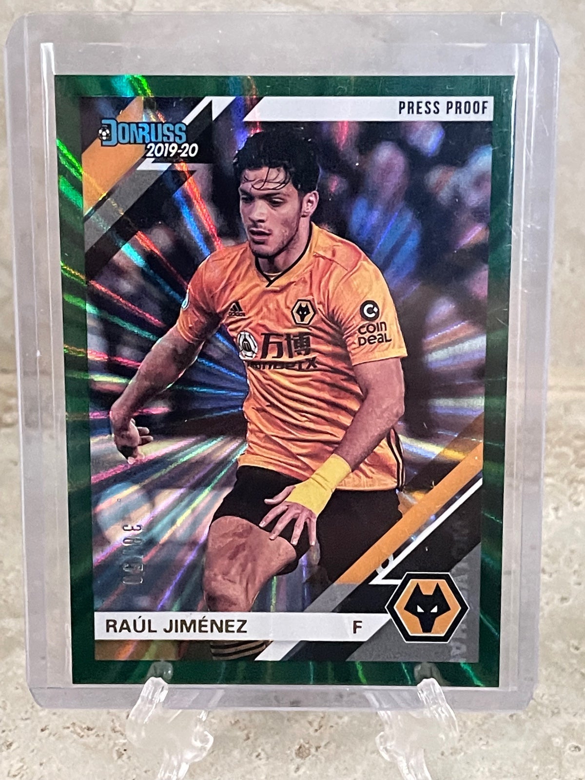 2019-20 Panini Chronicles Soccer Raul Jimenez Press Proof Green Laser /50 Wolves