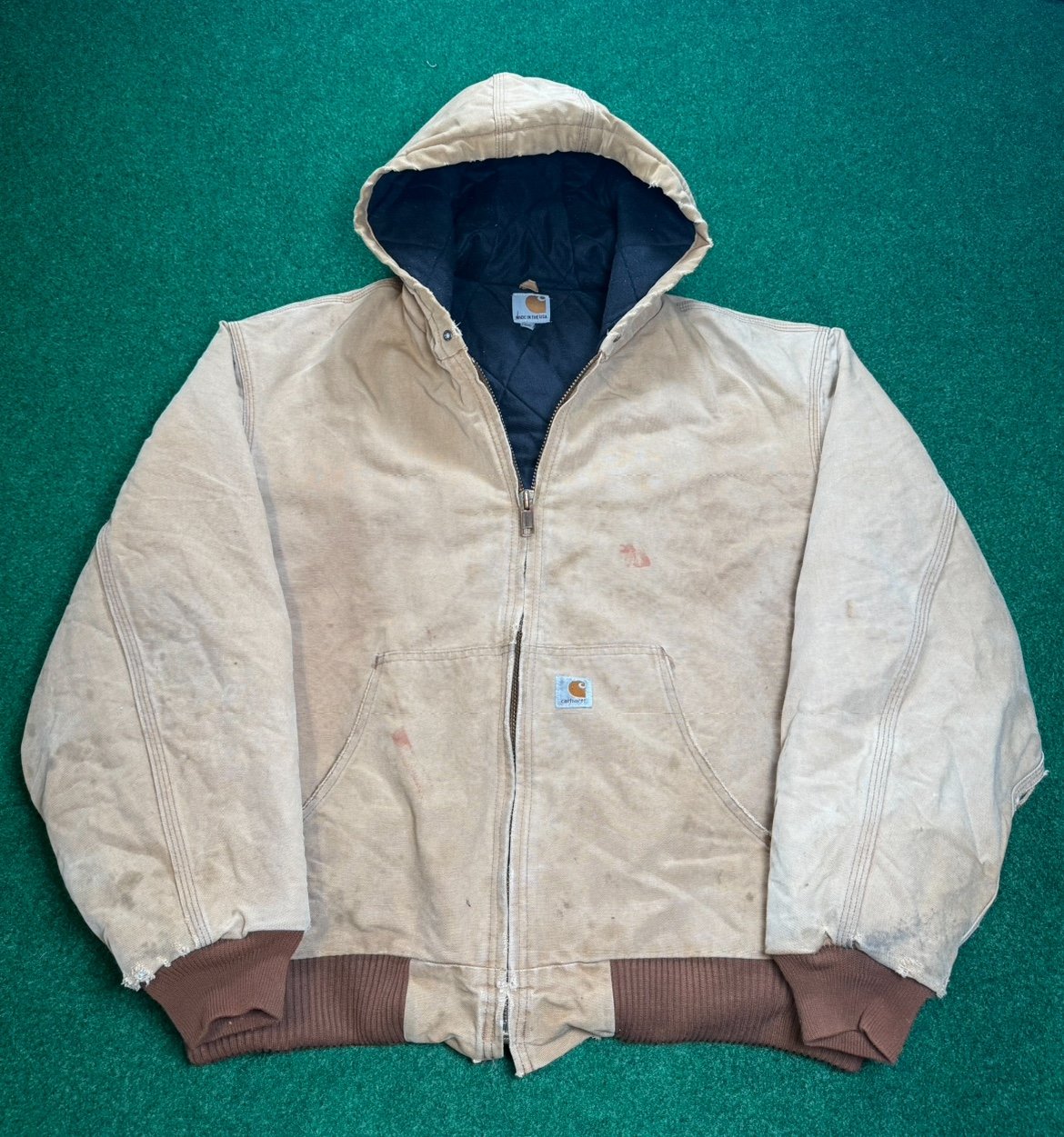 PERFECTLY DISTRESSED 90s Carhartt hooded coat zip up made in USA 2XL xxl jacket