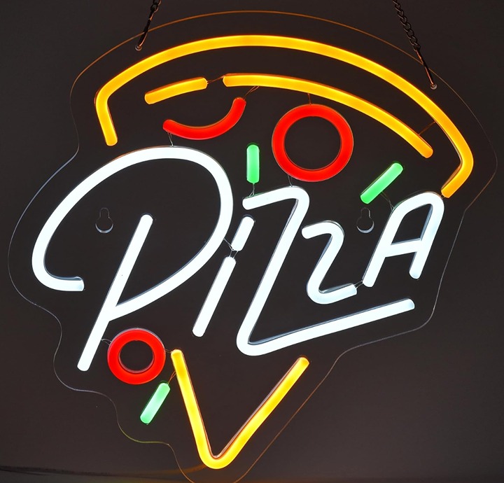 Fun Bright Pizza Sign LED Night Light Italian Restaurant Room Wall Decor