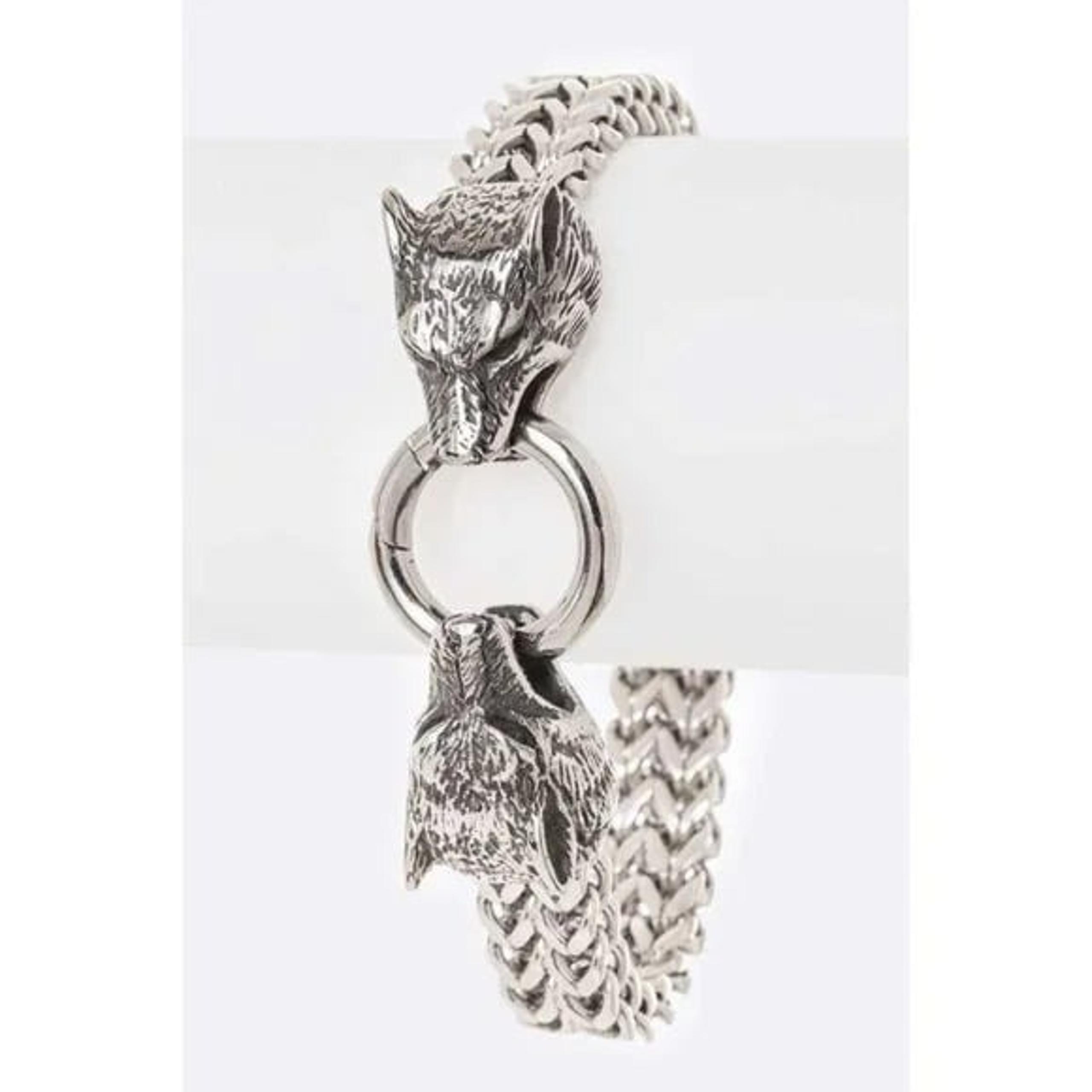 Stainless Steel Double Wolf Head Texture Bracelet