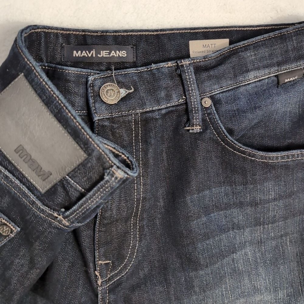 Mavi Jeans Mens 36x34 Dark Blue Denim Pants Matt Relaxed Fit Straight Leg
