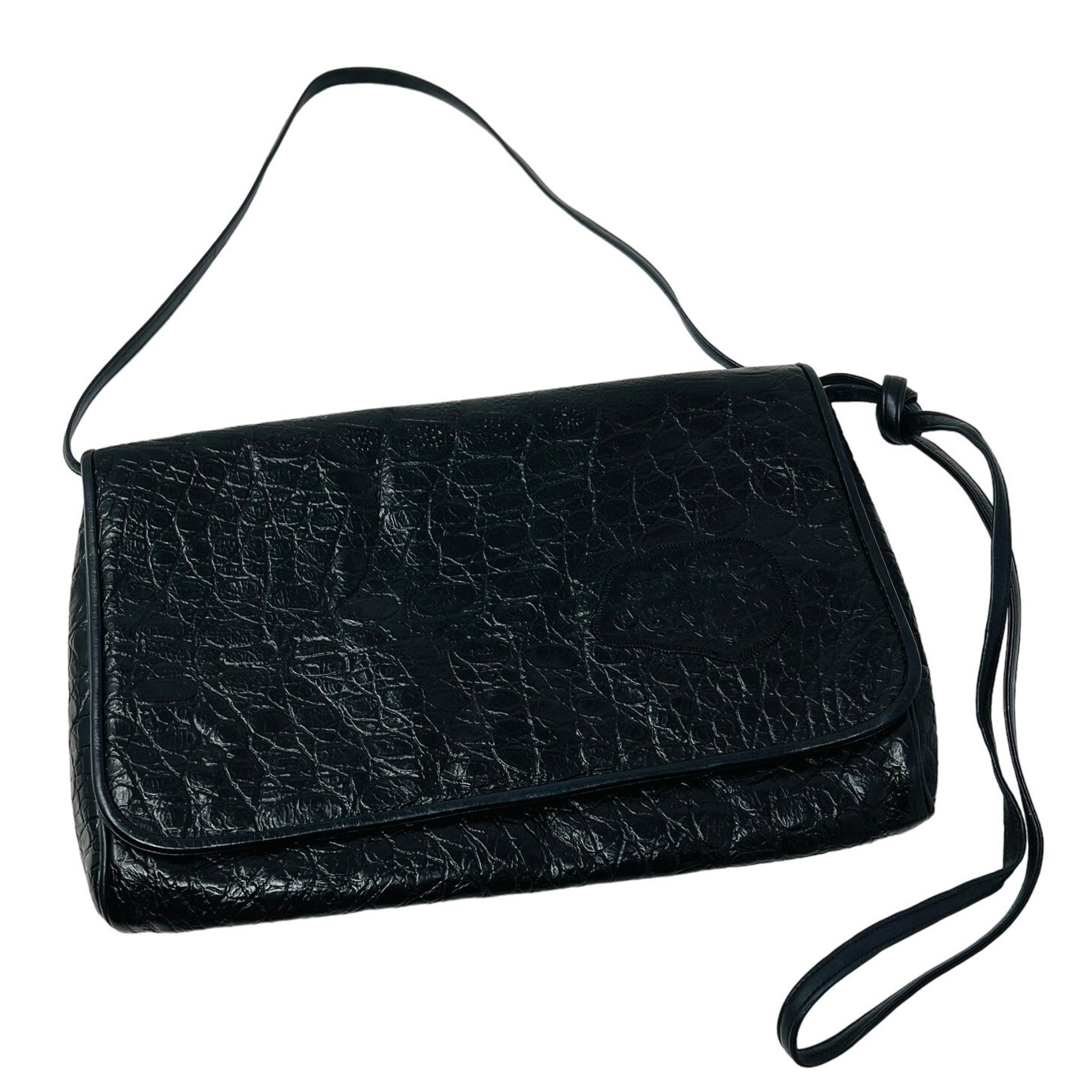 Carlos Falchi Reptile Leather Flap Top Shoulder Bag Clutch Black Clean EUC