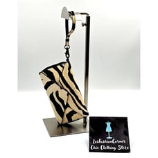 Loeffler Randall Women's Zebra Print Hair Calf Leather Wristlet Clutch 401