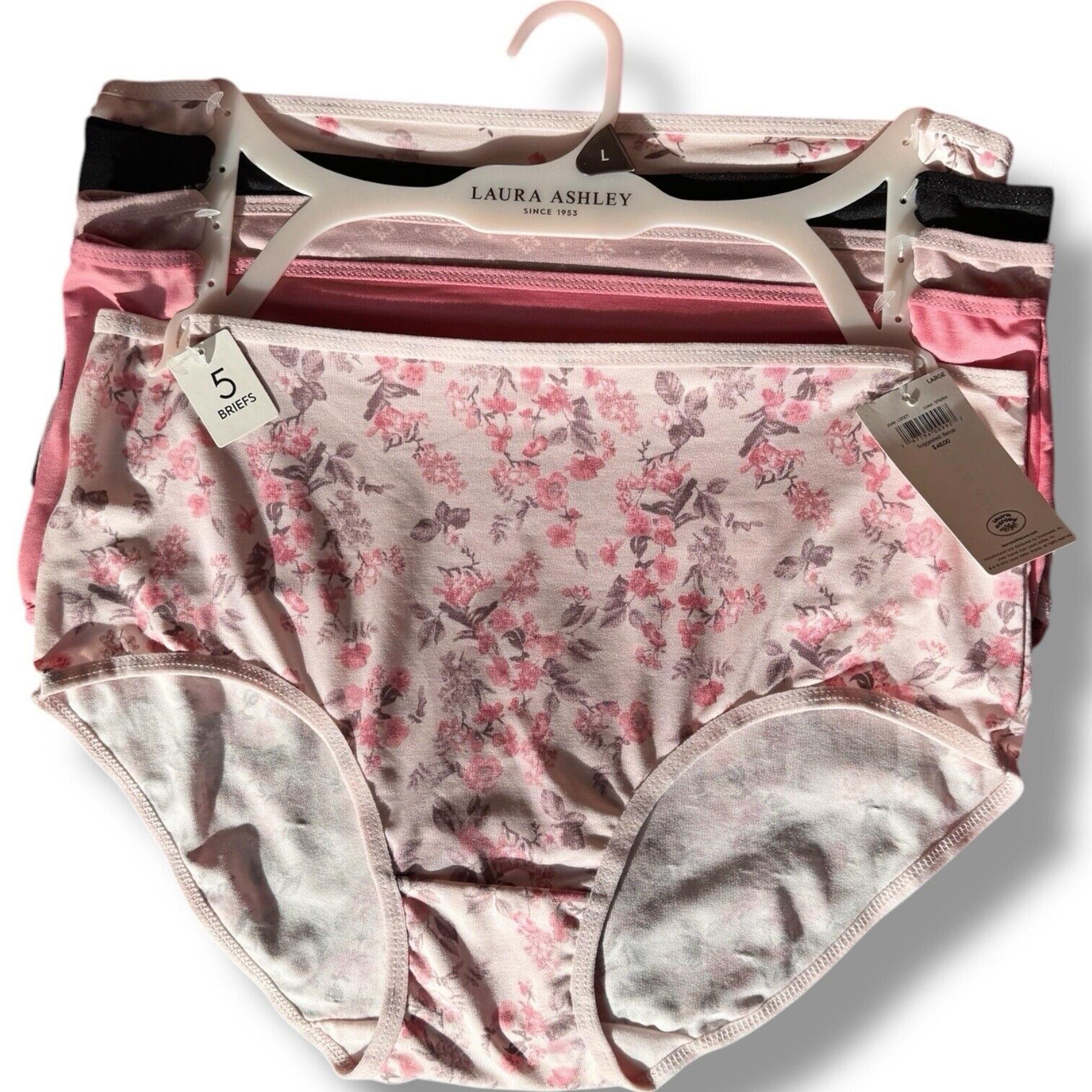 Laura Ashley Womens Brief Underwear Panties Floral 5-Pair Cotton Blend (N) ~ L