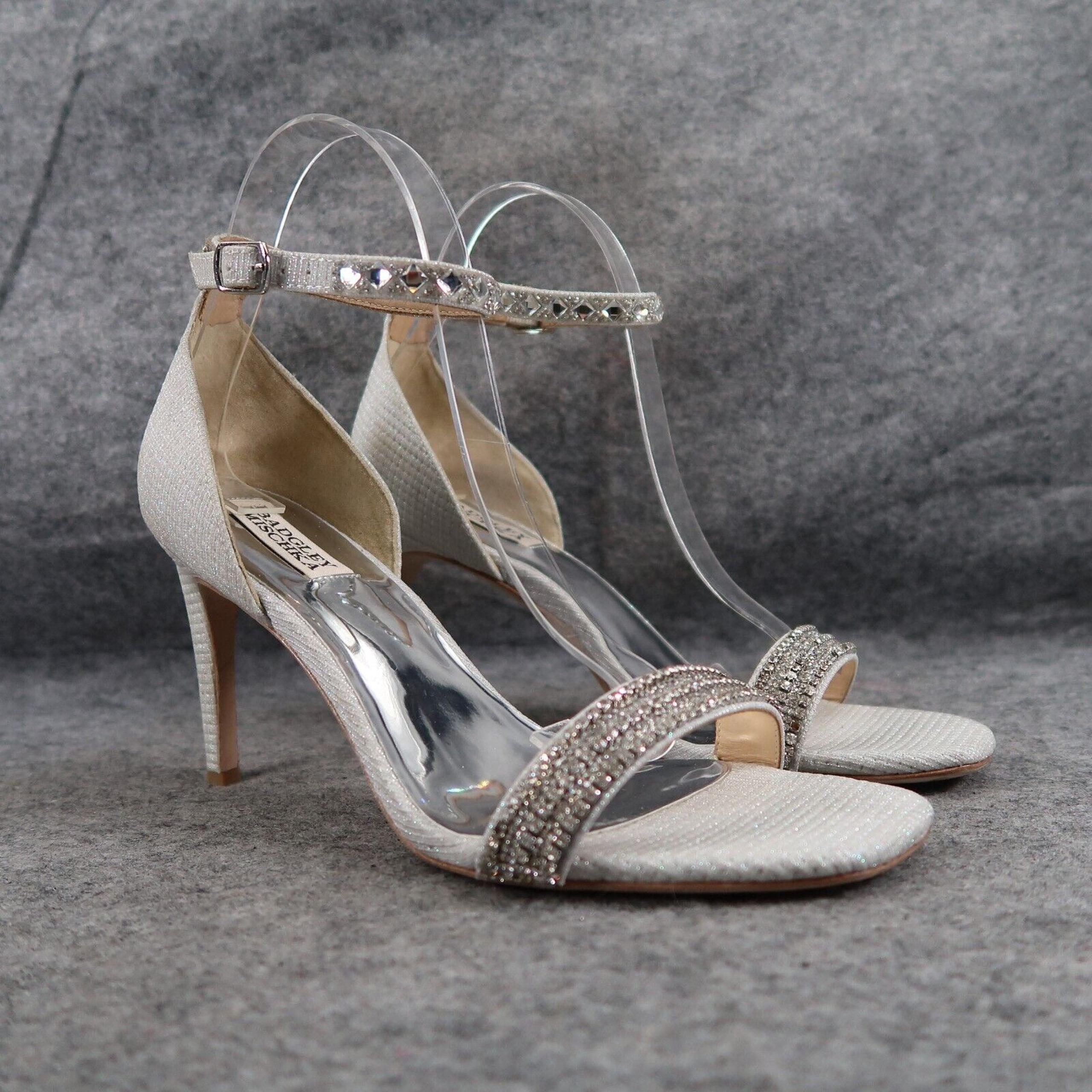 Badgley Mischka Shoes Womens 8.5 Sandal Pumps Ankle Strap Formal Rhinestone Grey