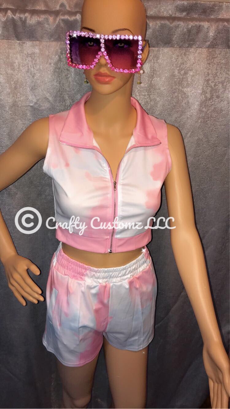 Crop top two piece tie-dye short set