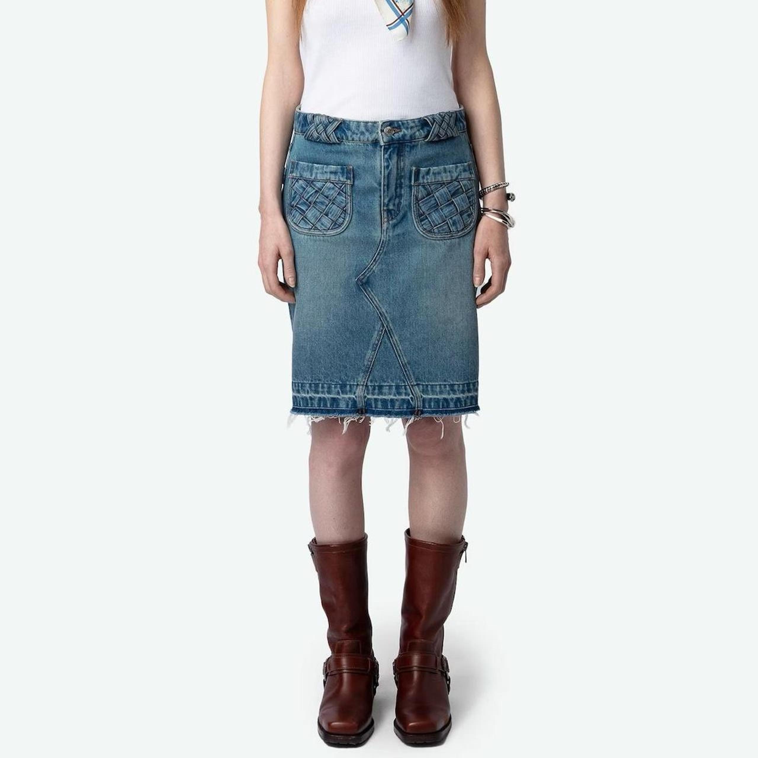 Zadig & Voltaire jingle denim midi skirt light blue