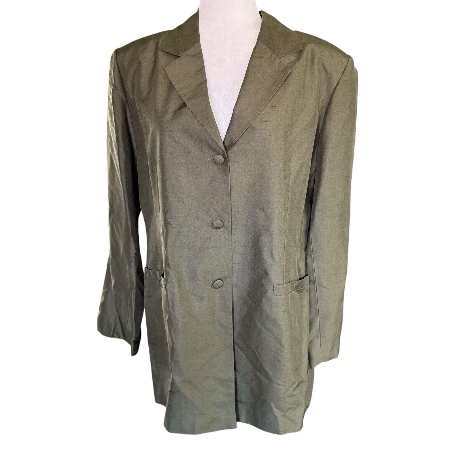Vtg Dorman Jacket 100% Silk Blazer Women's Sz Medium Green