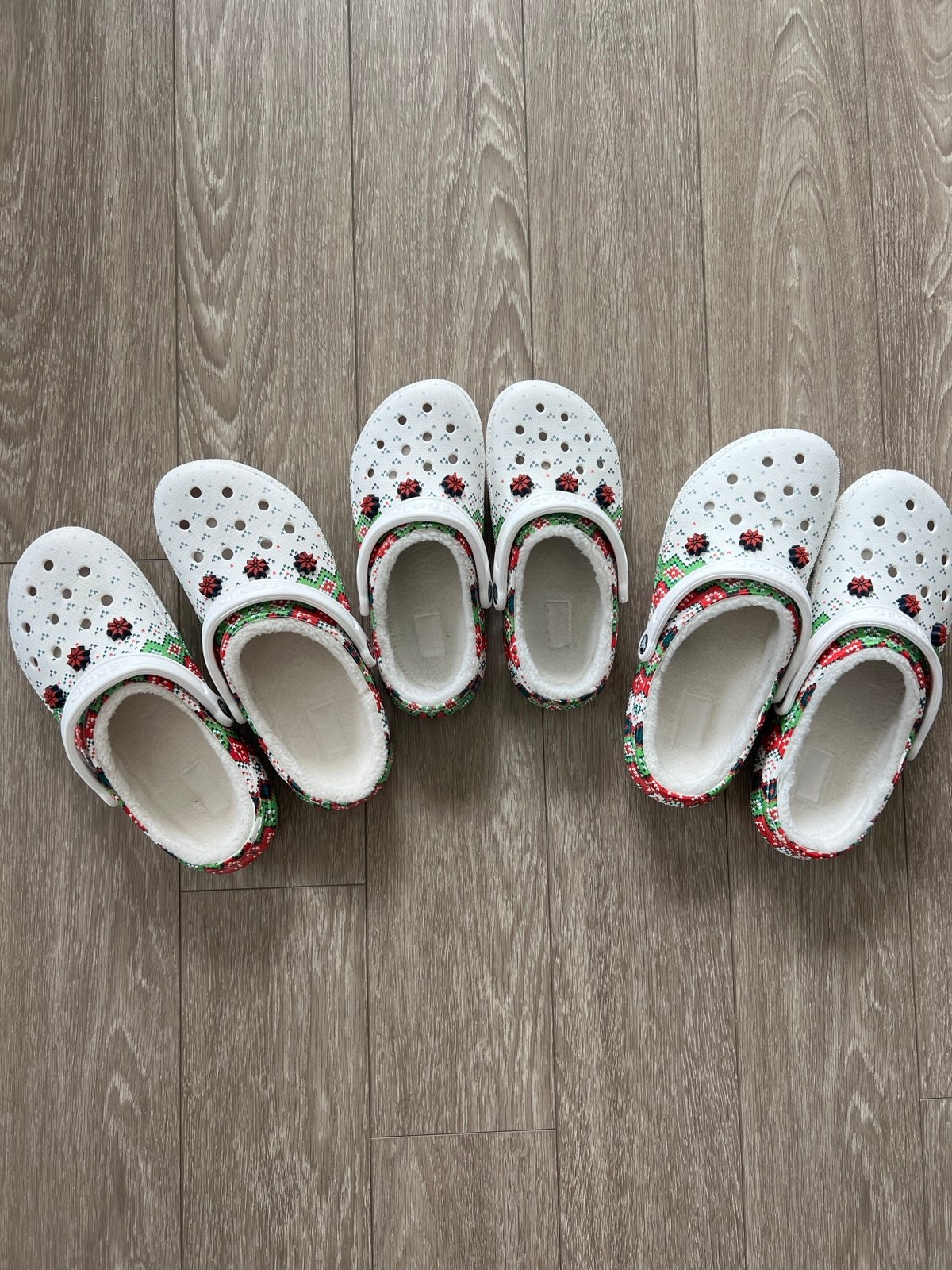 Lot of 3 pairs. CLASSIC LINED HOLIDAY CHARM CLOG