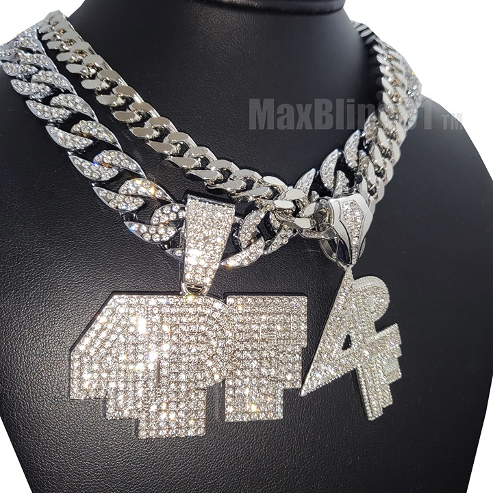Hip Hop Iced Rapper Style 4PF Cubic Zirconia Pendant 20 Cuban Chain Necklace