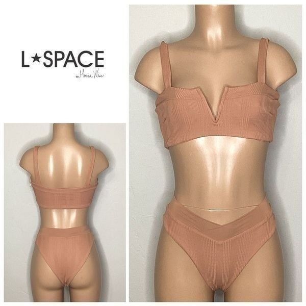 New. L*SPACE tan ribbed bikini. DD-top/M-bottom. Retails 198