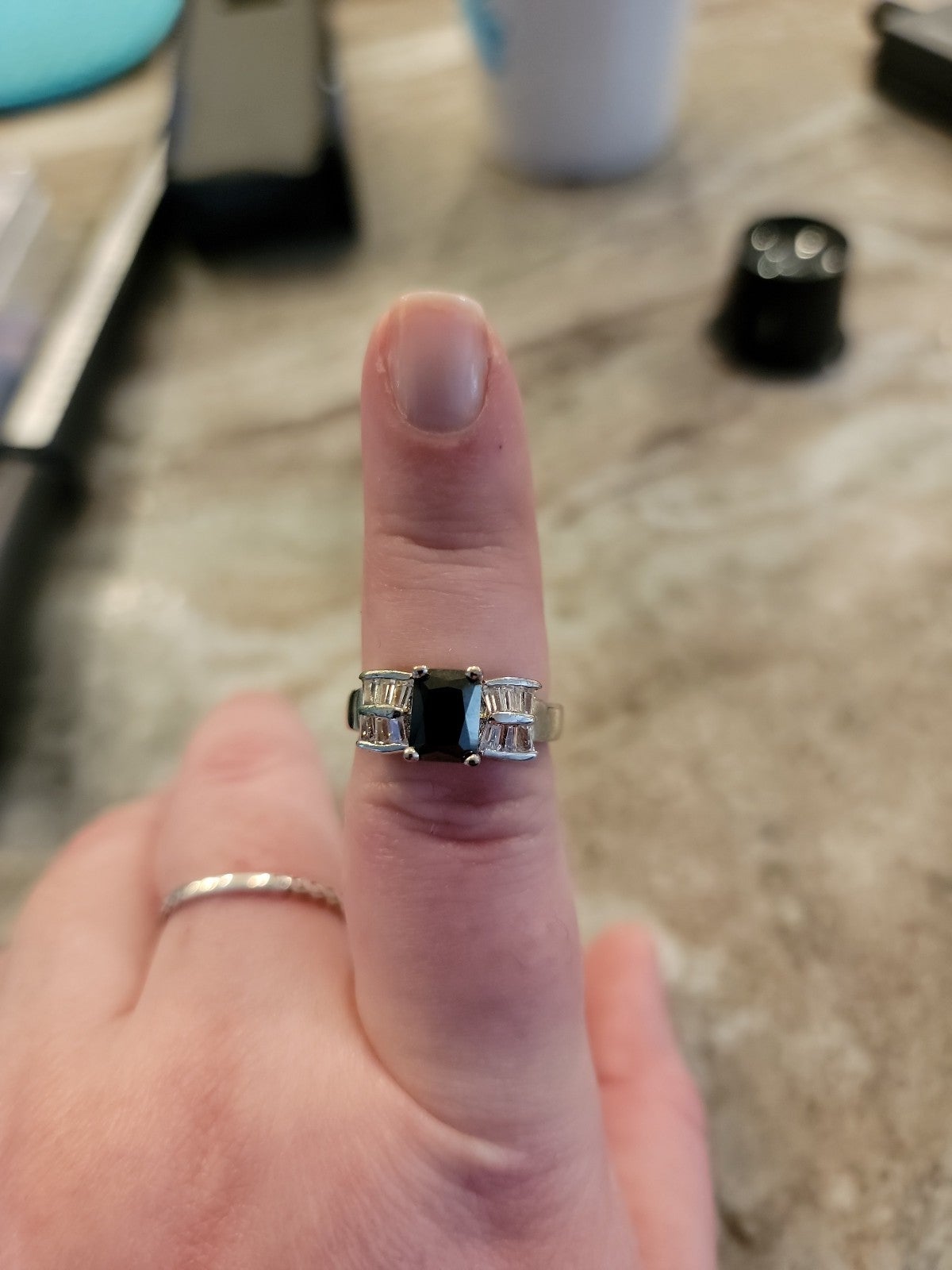 Black Sapphire and diamond ring size 8